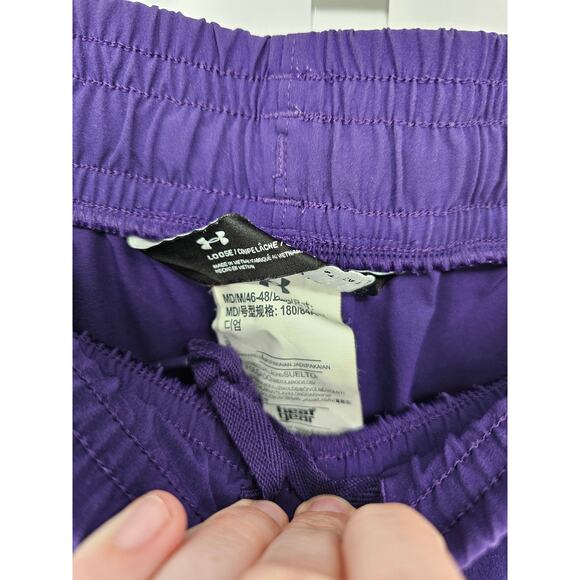 Under Armour Pants Mens Sz M Purple White Track Ankle Zip Wide Straight Loose - Picture 4 of 5